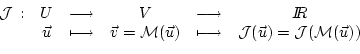 \begin{displaymath}\begin{array}{cccccc}
{\cal J} \, : & U &
\longrightarrow & V...
...o & {\cal J}(\vec{u}) = {\cal J}({\cal M}(\vec{u}))
\end{array}\end{displaymath}