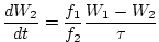 $\displaystyle \frac{dW_{2}}{dt}=\frac{f_{1}}{f_{2}}\frac{W_{1}-W_{2}}{\tau }$
