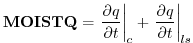 $\displaystyle {\bf MOISTQ} = \left. {\frac{\partial q}{\partial t}}\right\vert _{c} + \left. {\frac{\partial q}{\partial t}} \right\vert _{ls}
$