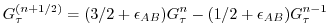 $\displaystyle G_\tau^{(n+1/2)} = ( 3/2 + \epsilon_{AB}) G_\tau^n - ( 1/2 + \epsilon_{AB}) G_\tau^{n-1}$
