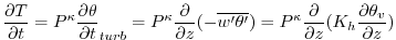 $\displaystyle {\frac{\partial T}{\partial t}} = P^{\kappa}{\frac{\partial \thet...
...pa}{\frac{\partial }{\partial z} }{(K_h \frac{\partial \theta_v}{\partial z})}
$