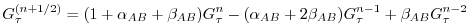 $\displaystyle G_\tau^{(n+1/2)} = ( 1 + \alpha_{AB} + \beta_{AB}) G_\tau^n - ( \alpha_{AB} + 2 \beta_{AB}) G_\tau^{n-1} + \beta_{AB} G_\tau^{n-2}$