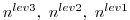 $ n^{lev3}, \,\, n^{lev2}, \,\, n^{lev1} $