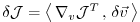 $ \delta {\cal J} =
\left\langle \, \nabla _{v}{\cal J}^T \, , \, \delta \vec{v} \, \right\rangle $