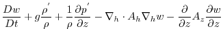 $\displaystyle \frac{Dw}{Dt} + g \frac{\rho^{'}}{\rho} +
\frac{1}{\rho}\frac{\...
...h}\nabla_{h}w -
\frac{\partial}{\partial z}A_{z}\frac{\partial w}{\partial z}$