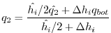 $\displaystyle q_2 = \frac{ \hat{h_i}/2 \hat{q_2} + \Delta h_i q_{bot} }
{\hat{h_i}/{2}+\Delta h_i}
$