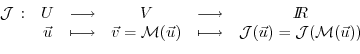 \begin{displaymath}\begin{array}{cccccc}
{\cal J} \, : & U &
\longrightarrow & ...
...o & {\cal J}(\vec{u}) = {\cal J}({\cal M}(\vec{u}))
\end{array}\end{displaymath}