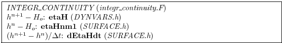 \fbox{ \begin{minipage}{4.75in}
{\em INTEGR\_CONTINUITY} ({\em integr\_continuit...
...(h^{n+1}-h^{n})/\Delta t$: {\bf dEtaHdt} ({\em SURFACE.h})
\par
\end{minipage} }