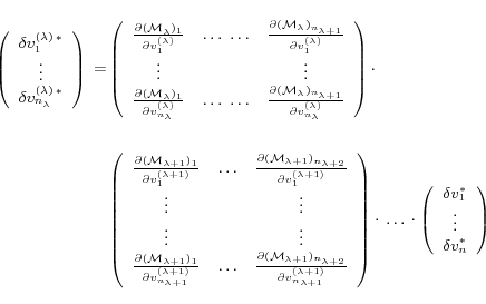 \begin{equation*}\small \begin{split}\left( \begin{array}{c} \delta v^{(\lambda)...
... \vdots \\ \delta v^{\ast}_{n} \\ \end{array} \right) \end{split}\end{equation*}