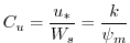 $\displaystyle {C_u} = {u_* \over W_s} = { k \over \psi_{m} }
$