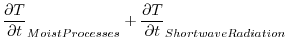 $\displaystyle {\partial T \over {\partial t}}_{Moist Processes} + {\partial T \over {\partial t}}_{Shortwave Radiation}$