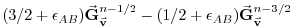 $\displaystyle (3/2 + \epsilon_{AB} ) \vec{\bf G}_{\vec{\bf v}}^{n-1/2} - (1/2 + \epsilon_{AB} ) \vec{\bf G}_{\vec{\bf v}}^{n-3/2}$