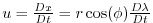 $ u=\frac{Dx}{Dt}=r \cos(\phi)\frac{D \lambda}{Dt}$