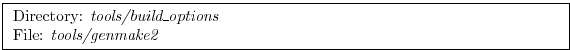\fbox{
\begin{minipage}{4.75in}
Directory: {\em tools/build\_options}\\
File: {\em tools/genmake2}
\end{minipage}}