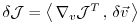 $ \delta {\cal J} =
\left\langle \, \nabla _{v}{\cal J}^T \, , \, \delta \vec{v} \, \right\rangle $