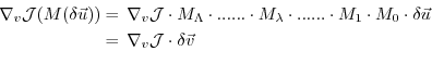 \begin{equation*}\begin{aligned}\nabla_v {\cal J} (M(\delta \vec{u})) & = \, \na...
... ~ & = \, \nabla_v {\cal J} \cdot \delta \vec{v} \\ \end{aligned}\end{equation*}