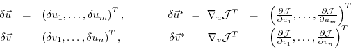 \begin{displaymath}
\begin{array}{rclcrcl}
\delta \vec{u} & = &
\left( \delta u_...
...frac{\partial {\cal J}}{\partial v_n}
\right)^T \\
\end{array}\end{displaymath}