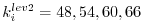 $ k_{i}^{lev2} = 48, 54, 60, 66 $