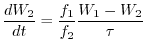 $\displaystyle \frac{dW_{2}}{dt}=\frac{f_{1}}{f_{2}}\frac{W_{1}-W_{2}}{\tau }$