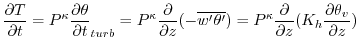 $\displaystyle {\frac{\partial T}{\partial t}} = P^{\kappa}{\frac{\partial \thet...
...pa}{\frac{\partial }{\partial z} }{(K_h \frac{\partial \theta_v}{\partial z})}
$