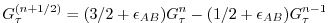 $\displaystyle G_\tau^{(n+1/2)} = ( 3/2 + \epsilon_{AB}) G_\tau^n - ( 1/2 + \epsilon_{AB}) G_\tau^{n-1}$