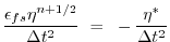 $\displaystyle \frac{\epsilon_{fs} \eta^{n+1/2}}{\Delta t^2}
~ = ~ - \frac{\eta^*}{\Delta t^2}$