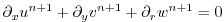 $\displaystyle \partial_x u^{n+1} + \partial_y v^{n+1} + \partial_r w^{n+1} = 0$