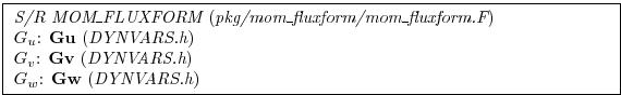 \fbox{ \begin{minipage}{4.75in}
{\em S/R MOM\_FLUXFORM} ({\em pkg/mom\_fluxform/...
...bf Gv} ({\em DYNVARS.h})
\par
$G_w$: {\bf Gw} ({\em DYNVARS.h})
\end{minipage} }