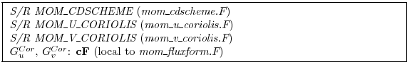 \fbox{ \begin{minipage}{4.75in}
{\em S/R MOM\_CDSCHEME} ({\em mom\_cdscheme.F})
...
...^{Cor}$, $G_v^{Cor}$: {\bf cF} (local to {\em mom\_fluxform.F})
\end{minipage} }