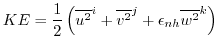 $\displaystyle KE = \frac{1}{2} \left( \overline{ u^2 }^i + \overline{ v^2 }^j + \epsilon_{nh} \overline{ w^2 }^k \right)$