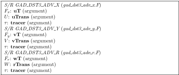 \fbox{ \begin{minipage}{4.75in}
{\em S/R GAD\_DST3\_ADV\_X} ({\em gad\_dst3\_adv...
...bf rTrans} (argument)
\par
$\tau$: {\bf tracer} (argument)
\par
\end{minipage} }