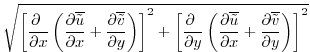 $\displaystyle \sqrt{\left[{\frac{\partial{\ }}{\partial{x}}}\left({\frac{\parti...
...{x}}}
+{\frac{\partial{\overline{{\tilde v}} }}{\partial{y}}}\right)\right]^2}$