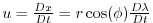 $ u=\frac{Dx}{Dt}=r \cos(\phi)\frac{D \lambda}{Dt}$