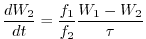 $\displaystyle \frac{dW_{2}}{dt}=\frac{f_{1}}{f_{2}}\frac{W_{1}-W_{2}}{\tau }$