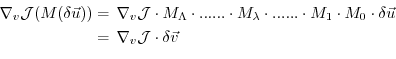 \begin{equation*}\begin{aligned}\nabla_v {\cal J} (M(\delta \vec{u})) & = \, \na...
... ~ & = \, \nabla_v {\cal J} \cdot \delta \vec{v} \\ \end{aligned}\end{equation*}