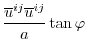 $\displaystyle \frac{ \overline{u}^{ij} \overline{u}^{ij}}{a} \tan{\varphi}$
