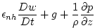 $\displaystyle \epsilon _{nh}\frac{Dw}{Dt}+g+\frac{1}{\rho }\frac{\partial p}{\partial z}$