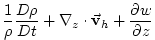 $\displaystyle \frac{1}{\rho }\frac{D\rho }{Dt}+\mathbf{\nabla }_{z}\cdot \vec{\mathbf{v}}
_{h}+\frac{\partial w}{\partial z}$