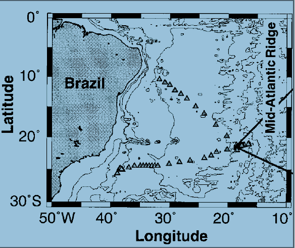 Map of the Brasil Basin of the South Atlantic Ocean (Polzin et al., 1997).